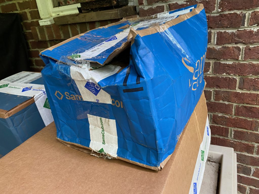 A crushed Sam's Club box