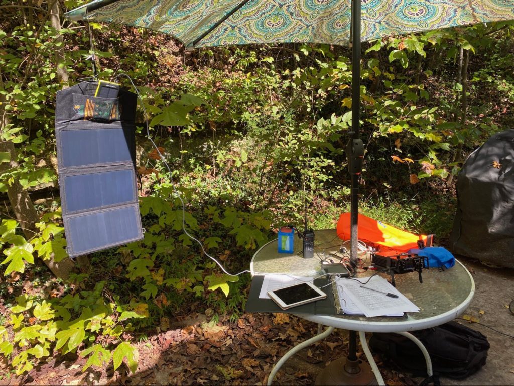 The solar panel set up to charge my iPad mini