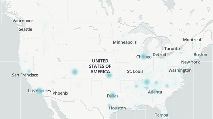 Heatmap of communication outages from the Nashville AT&T building outage