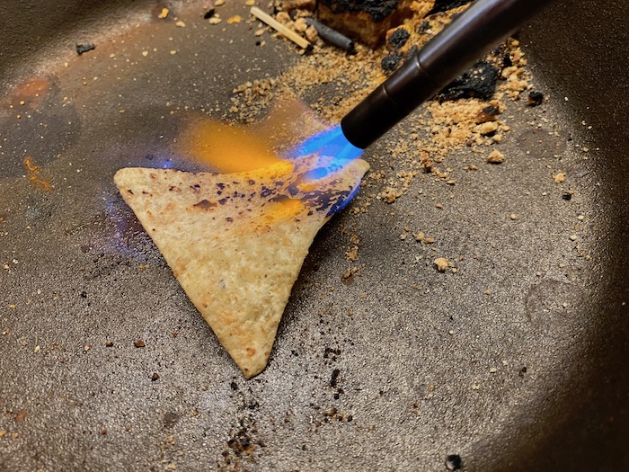 Torching a tortilla chip