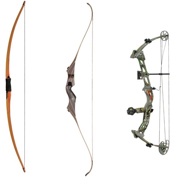 Longbow, recurve, and compound bow