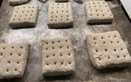 Hardtack going into the oven