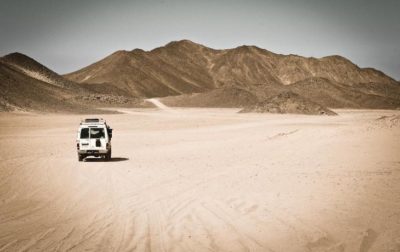 A van in the desert