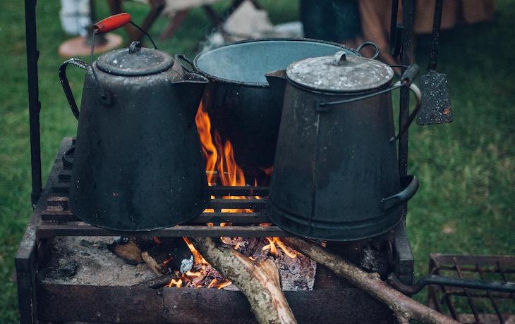 Making coffee over a campfire