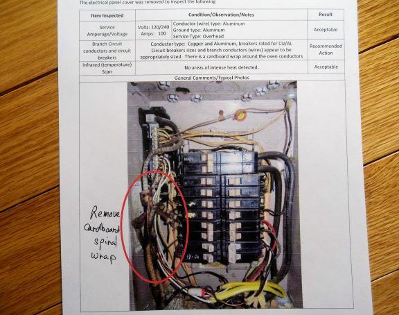 Breaker box interior from inspection report